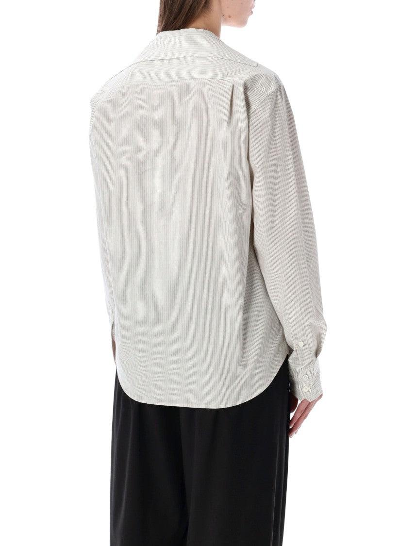 Mm6 By Maison Margiela Collarless Striped Cotton Asymmetrical Long Shirt