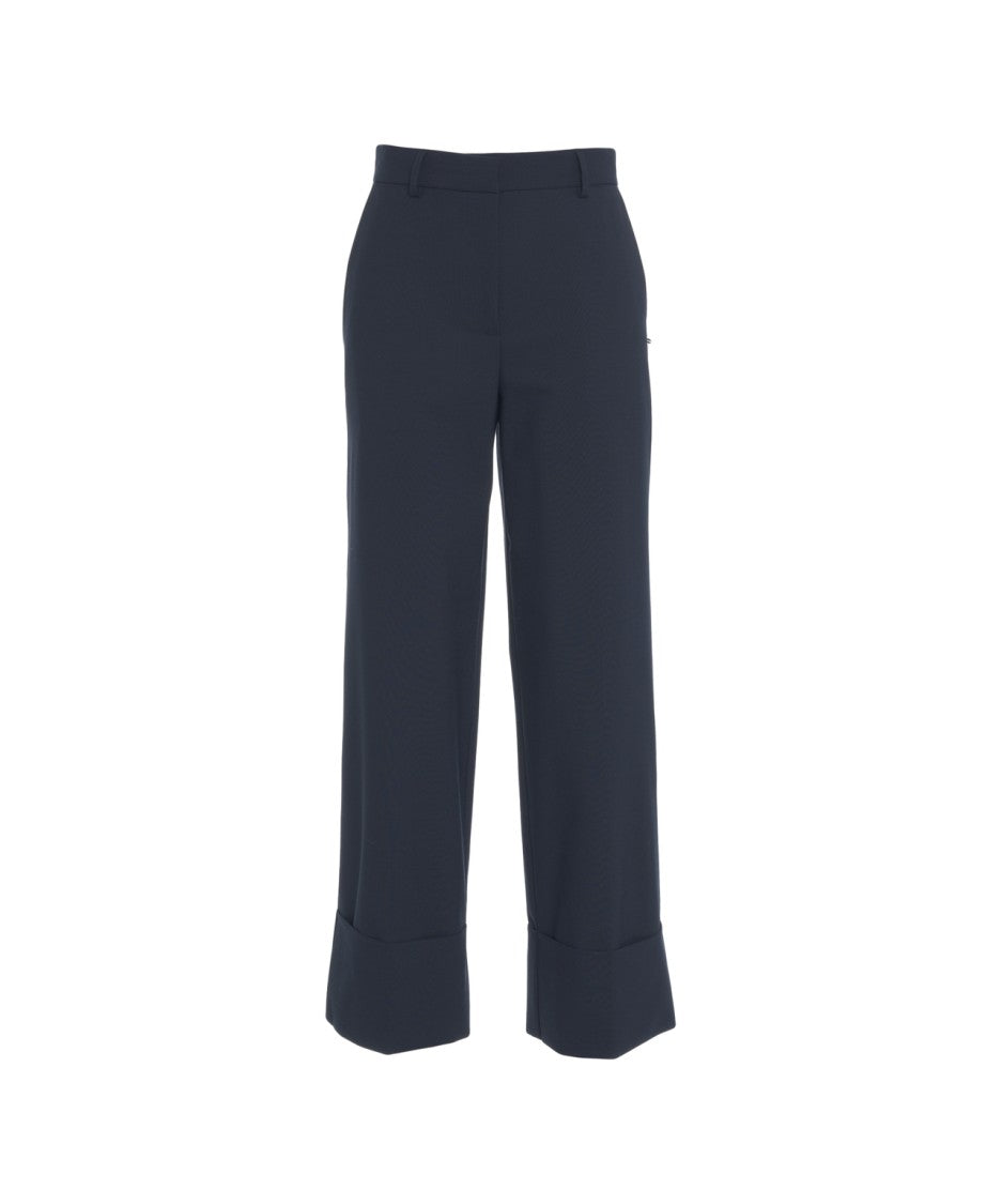 Ottod'ame High-Waisted Wide-Leg Trousers With Cuffed Hem