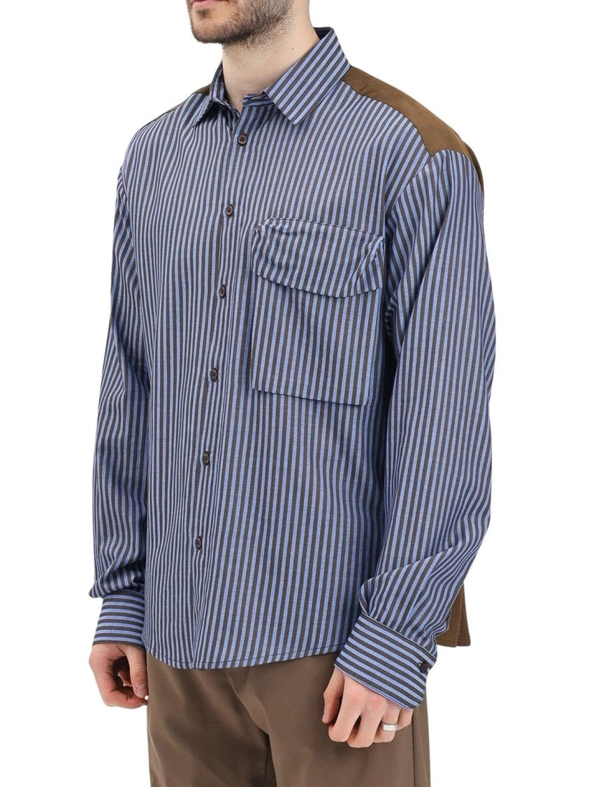Yes London Brown Light Blue Viscose Polyamide Shirt