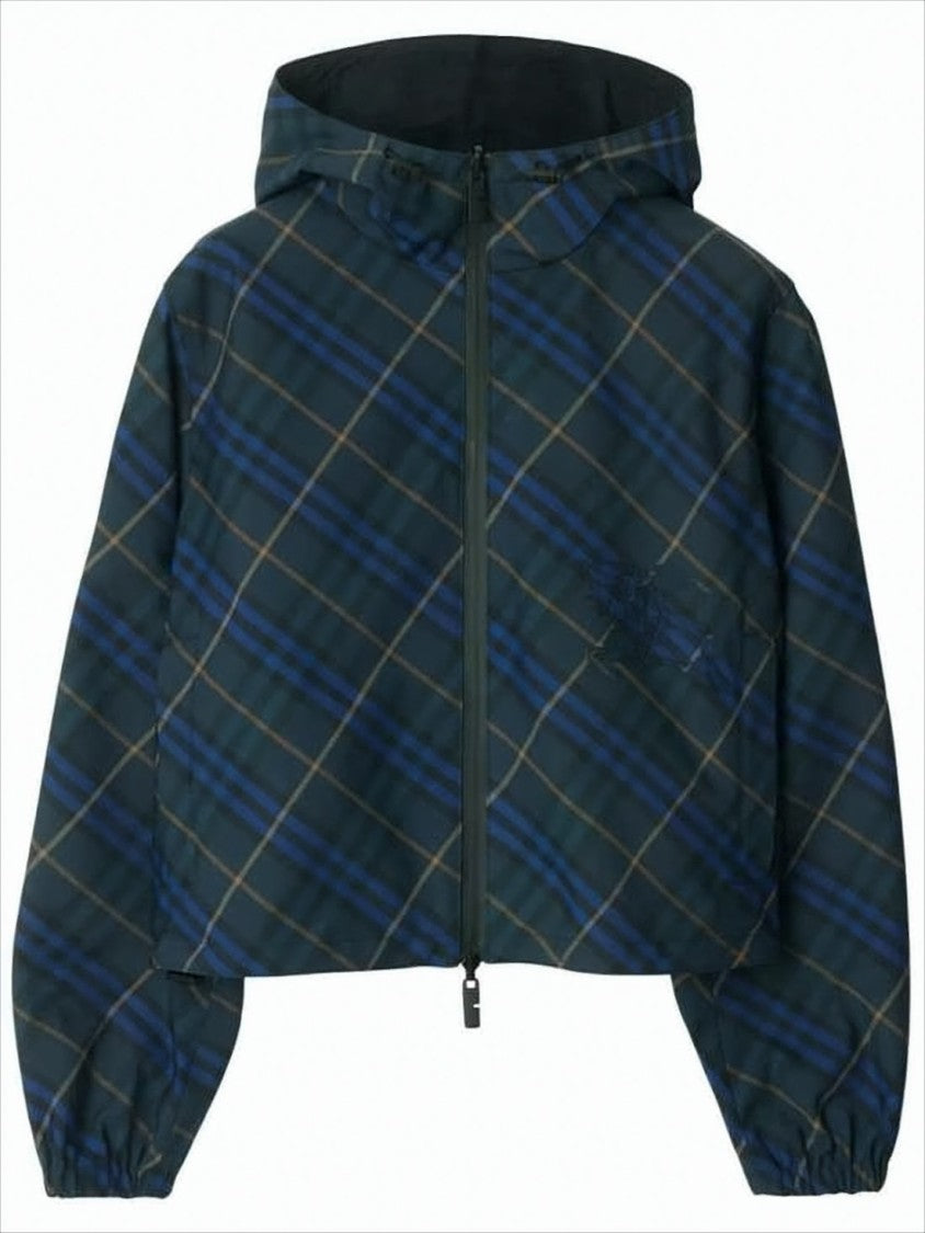 Burberry Cropped Hooded Jacket In Dark Plaid