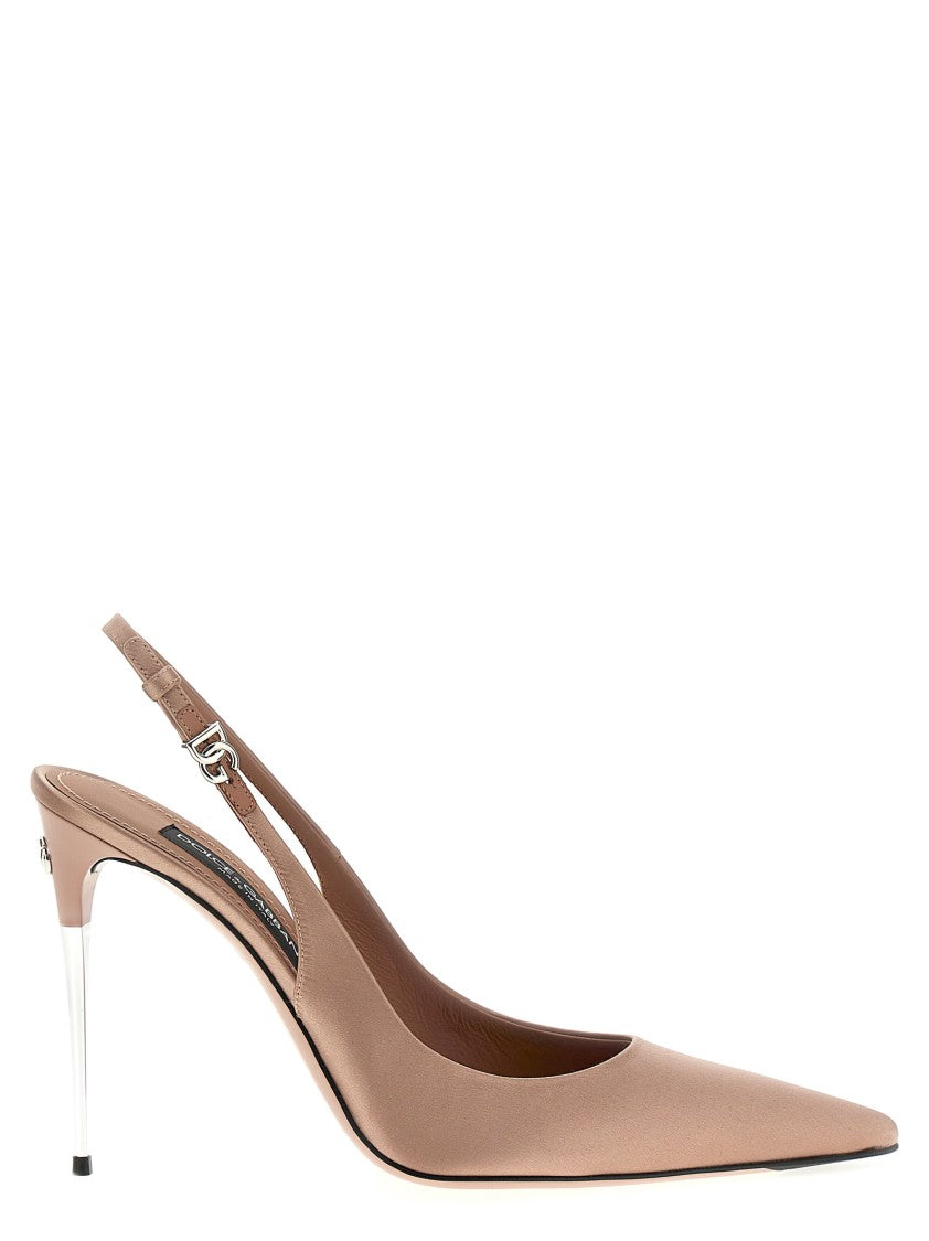 Dolce & Gabbana Pointed Toe Satin Slingbacks With Adjustable Strap