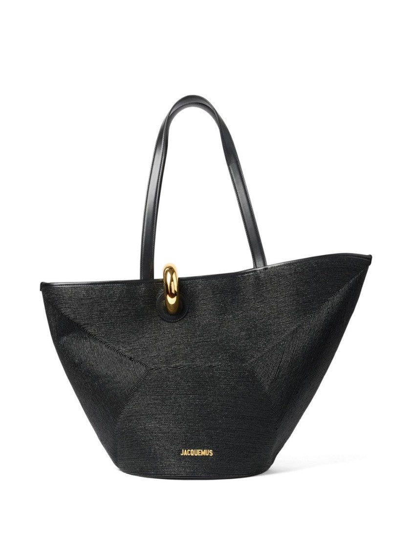 Jacquemus Black Textured Gold Hardware Tote Bag