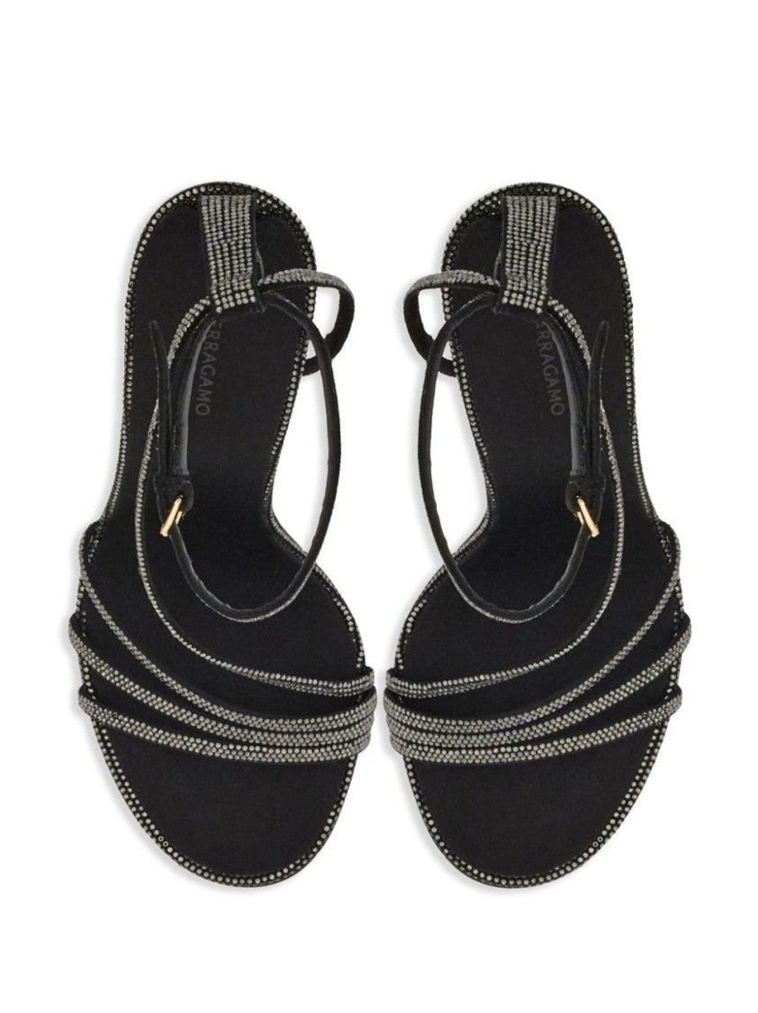 Ferragamo High-Heeled Black Goat Suede Sandals