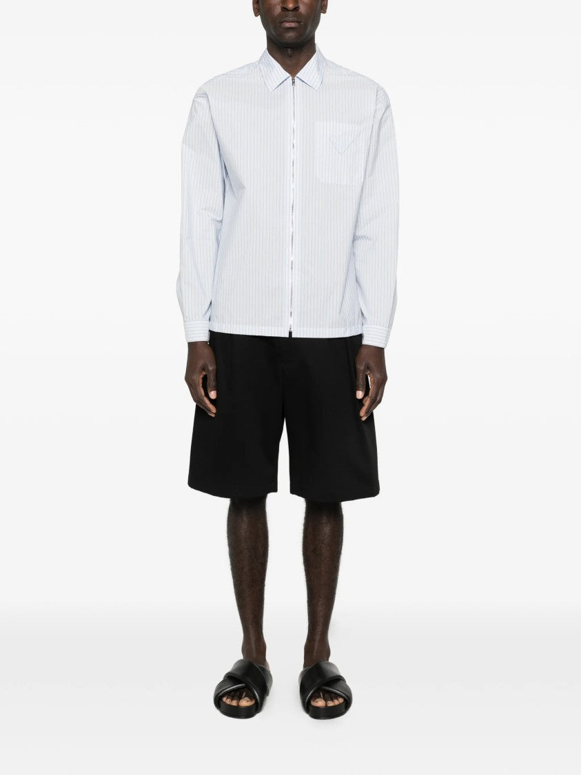 Prada Zip-Up Vertical Stripe Shirt