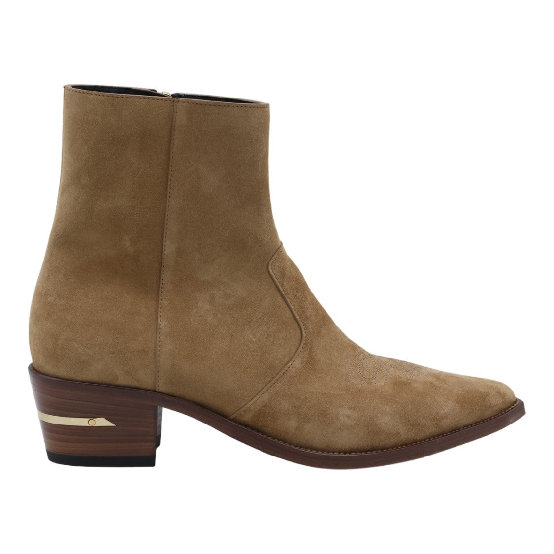 Amiri Tan Suede Pointed-Toe Wooden Heel Boots