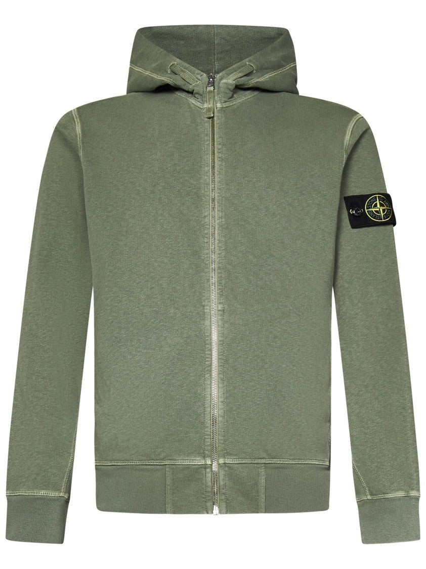 Stone Island Olive Green Slub Effect Zip-Up Hoodie