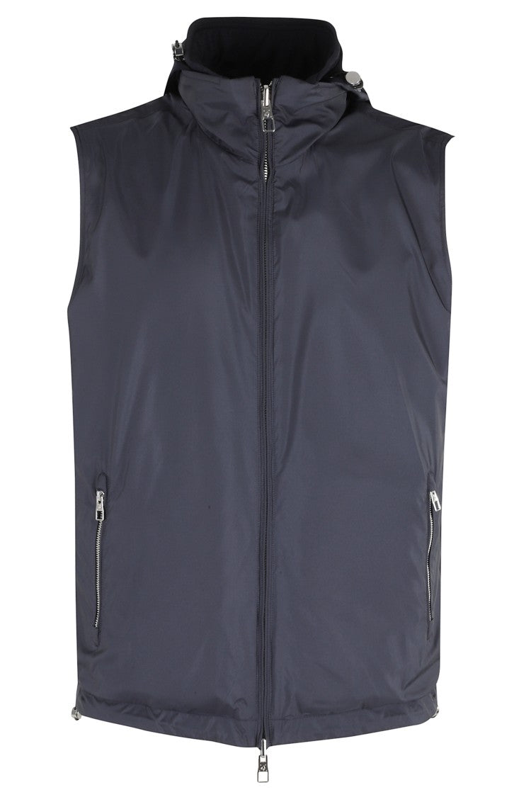 Montecore Blue Reversible Hooded Zip-Buttons Wool Vest