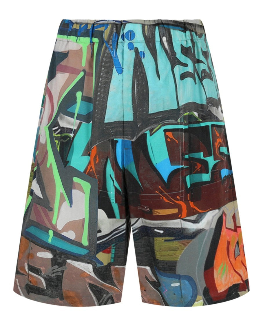 Off-White Urban Graffiti Print Lounge Shorts With Unique Zipper Pull