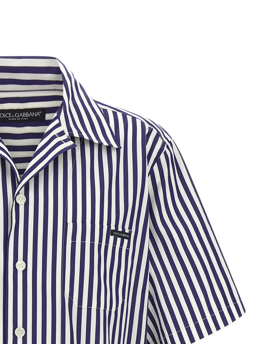 Dolce & Gabbana Striped Cotton-Silk Blend Poplin Shirt With Mother-Of-Pearl Buttons