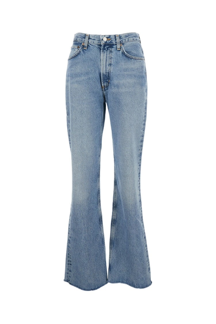 Agolde Flared Blue Denim Jeans With Raw Cut Hem