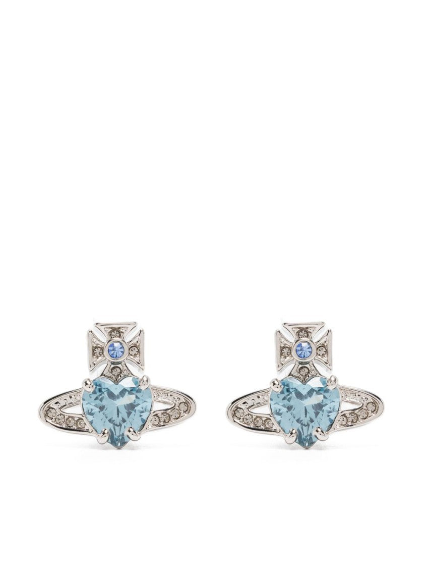 Vivienne Westwood Heart-Shaped Blue Gemstone Stud Earrings With Silver-Tone Detailing