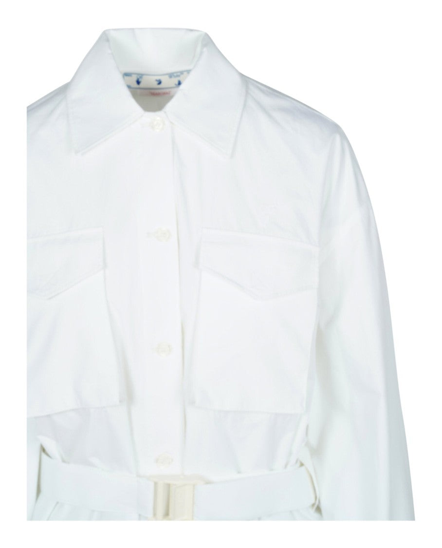Off-White Poplin Cargo Shirt Dress