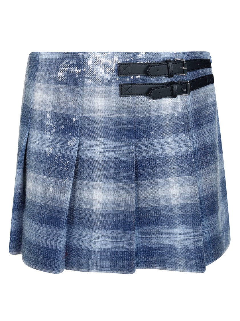 Pinko Gongora Skirt Check Full Sequin Buckle Mini Skirt