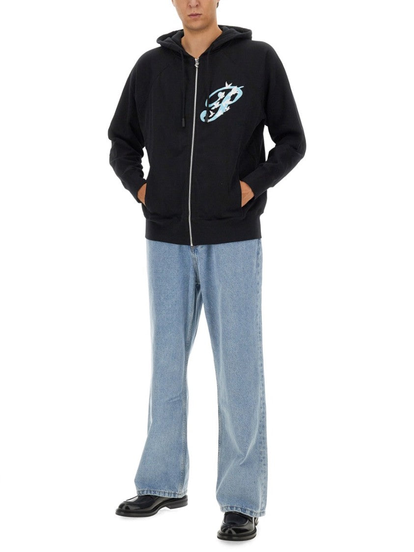 3.Paradis Black Zip Sweatshirt With Graphic Design