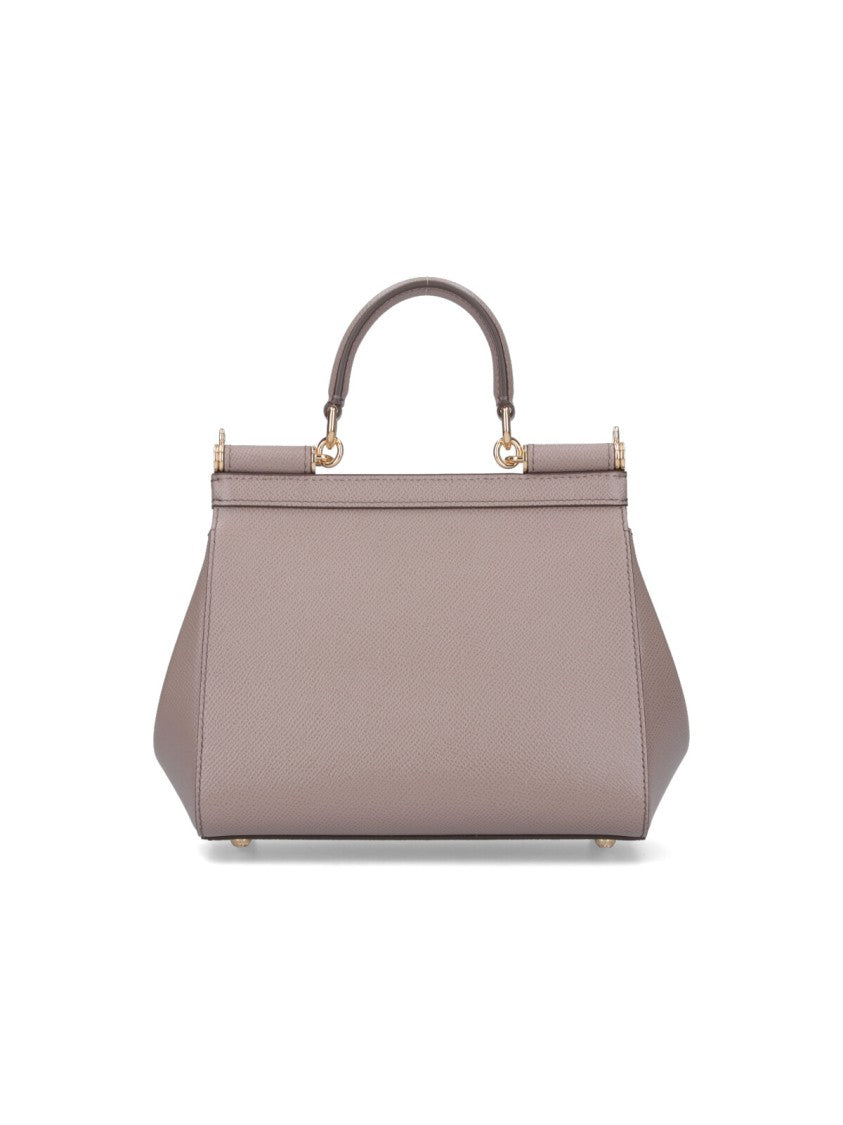 Dolce & Gabbana Medium Taupe Calf Leather Sicily Handbag With Gold Hardware