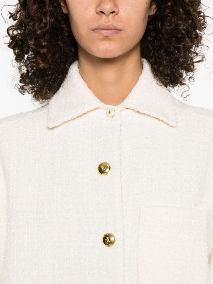 Pinko Textured White Jacket With Boxy Silhouette