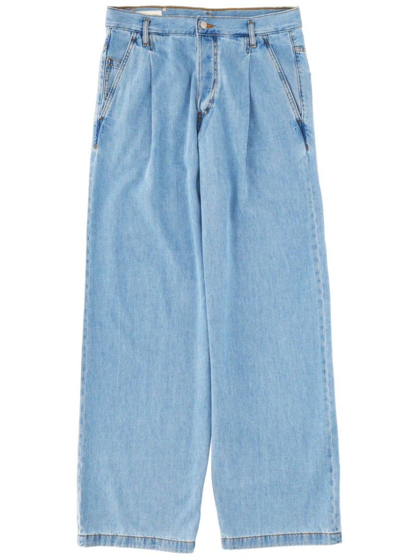Dries Van Noten Light Blue Penning Loose Pleated Jeans