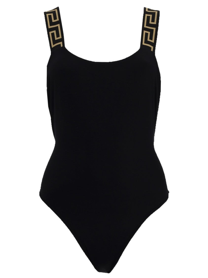 Versace Black Gold Greek Key Cut-Out Swimsuit