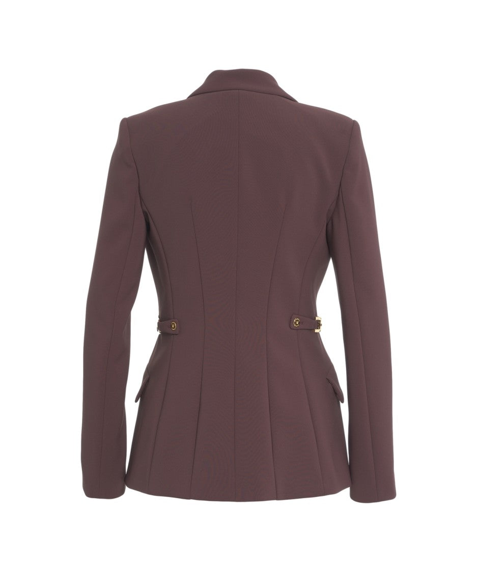 Elisabetta Franchi Burgundy Crêpe Blazer With Mirrored Lapels