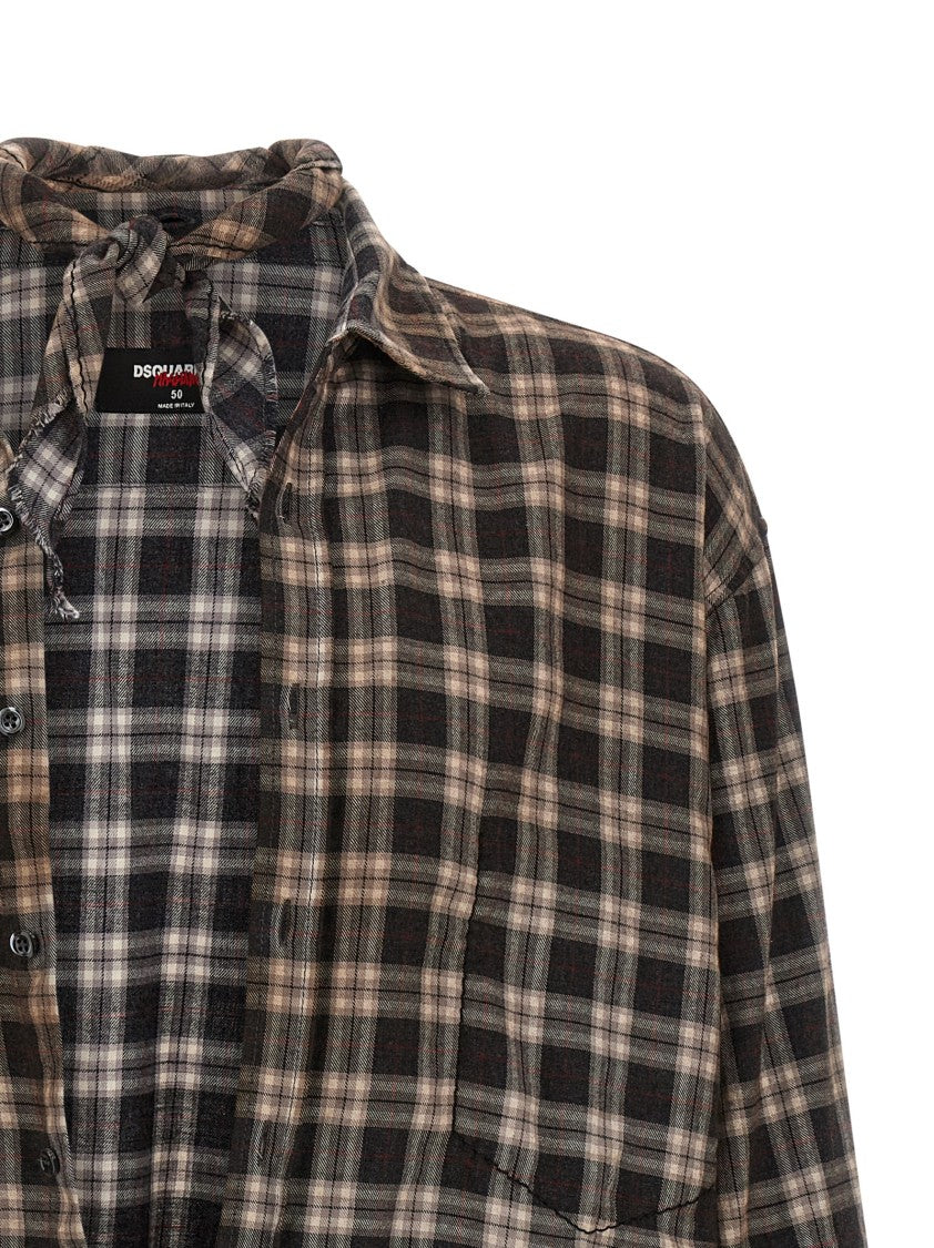 Dsquared2 All-Over Check Patterned Cotton Shirt With Removable Bandana