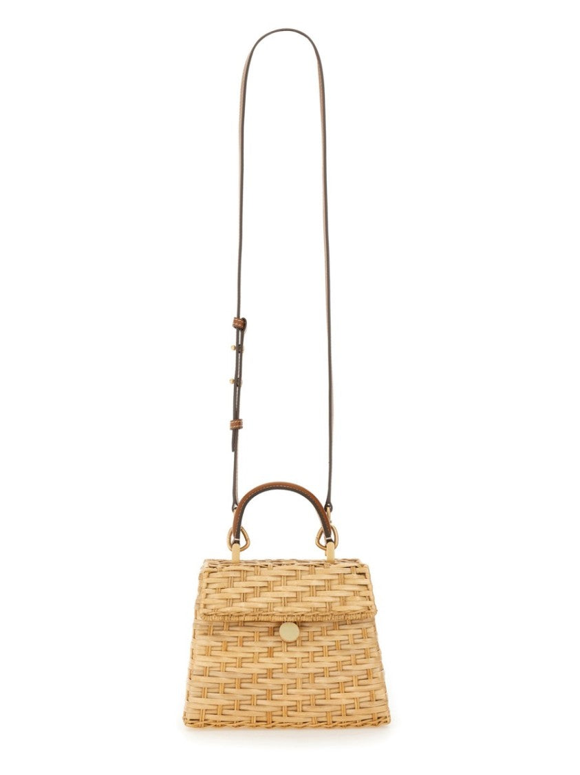 Cult Gaia Neutrals Sybil Woven Rattan Handbag