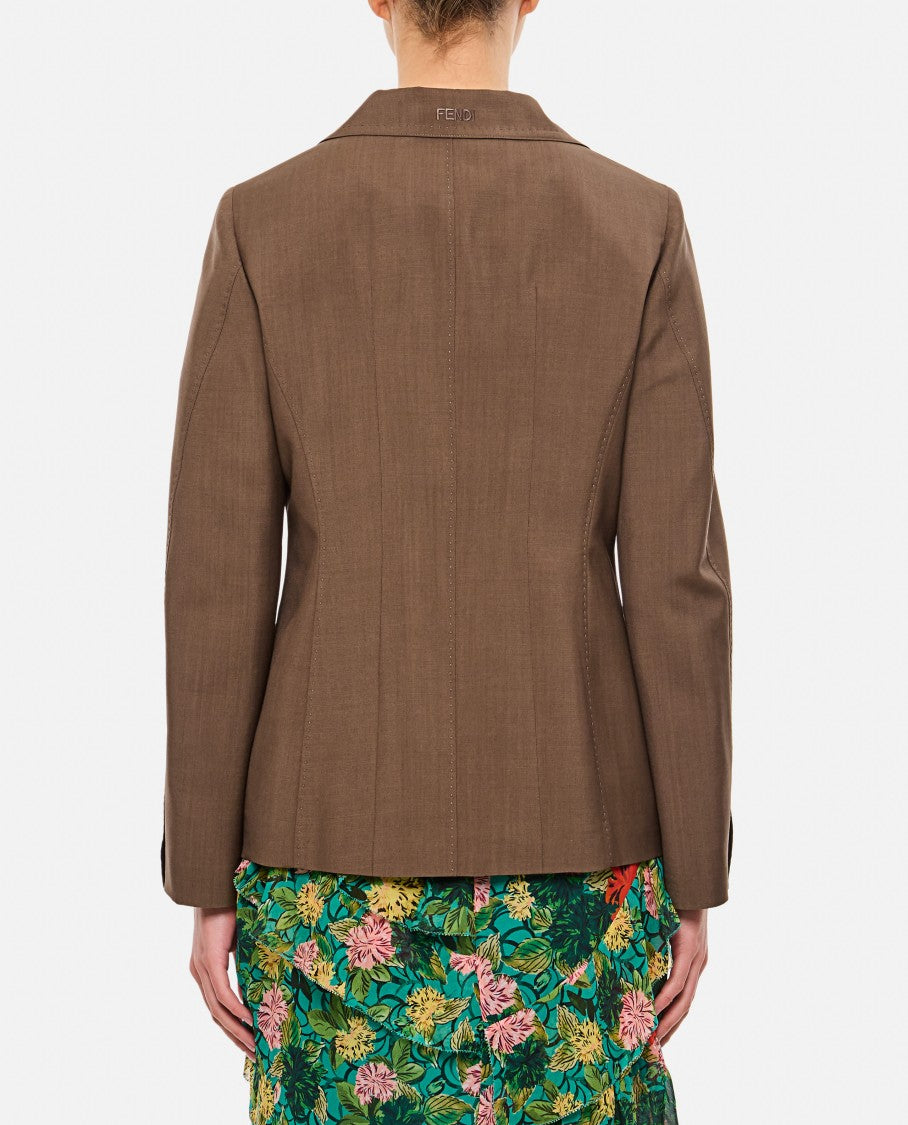 Fendi Tailored Waisted Blazer With Embroidered Logo