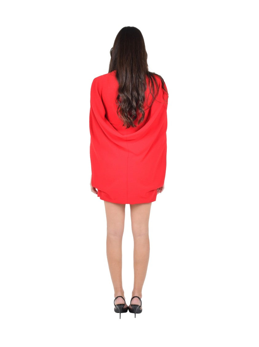 Alberta Ferretti Mini Cape Dress In Red Stretch Cady