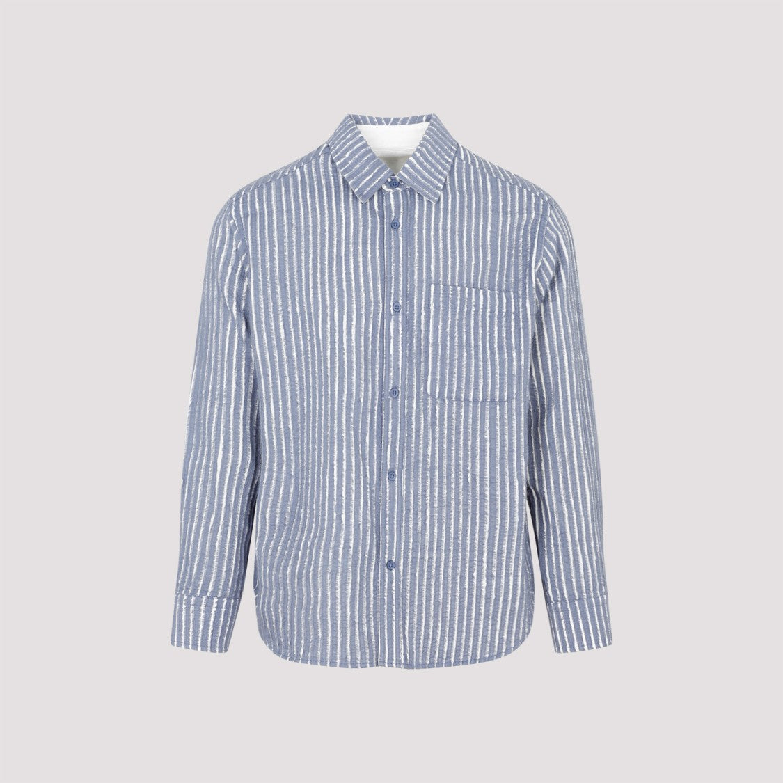 Craig Green Hand-Frayed Stripe Blue Chalk Cotton Shirt