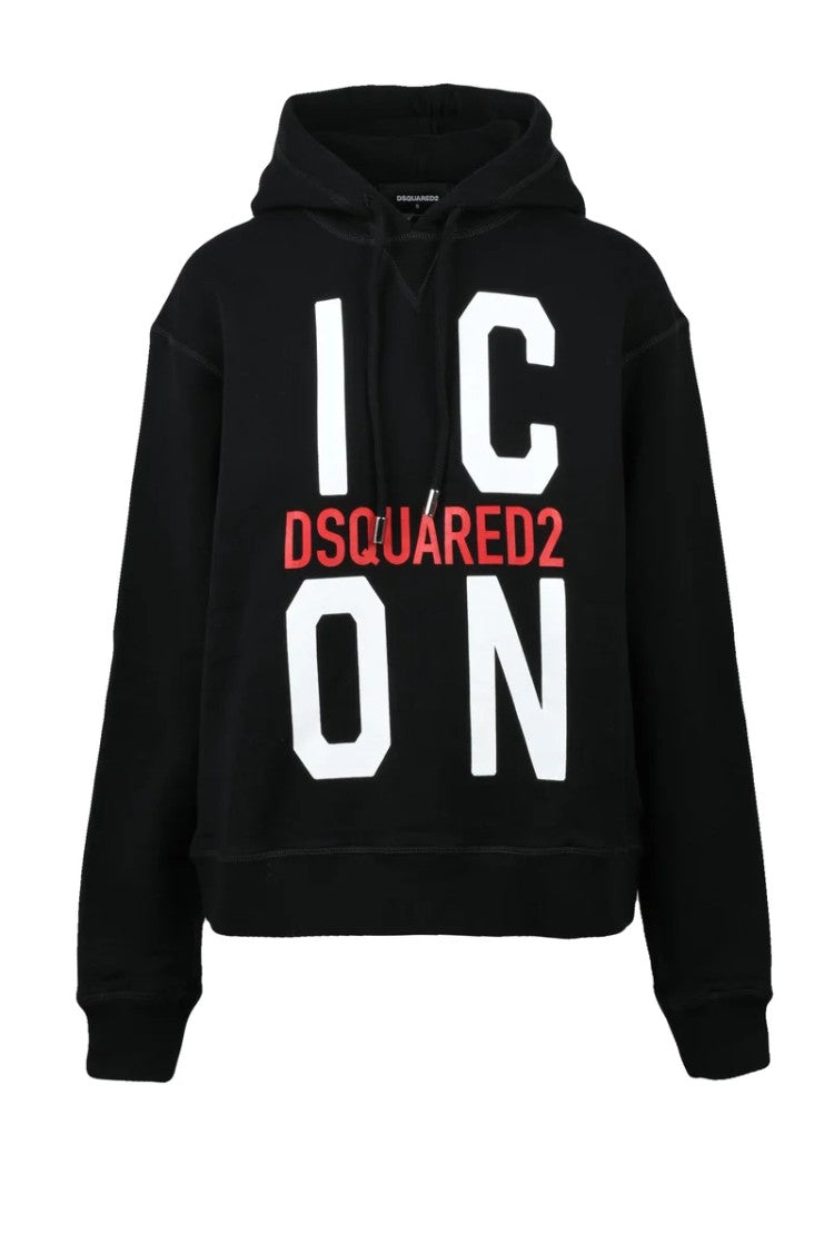 Dsquared2 Cropped Black Hoodie With Drawstring Hood