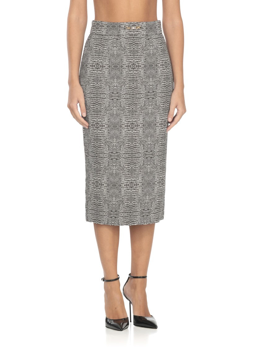 Elisabetta Franchi Monochrome Snake Pattern Viscose Midi Skirt