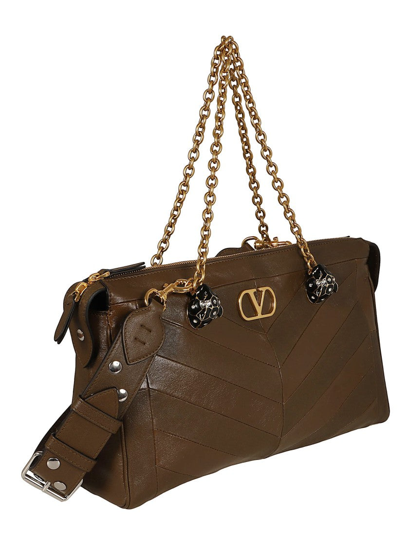 Valentino Garavani Medium Tote With Chevron Patchwork And Signature Embellishments