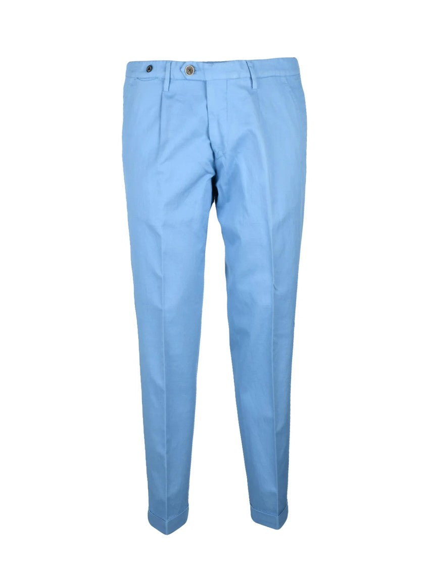 Filetto Cotton Linen Elastane Trousers With Pleated Waist And Straight Leg