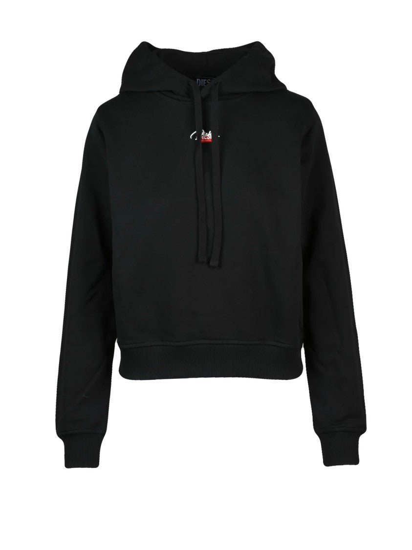 Diesel Cropped Black Hoodie With Drawstring And Minimalist Logo