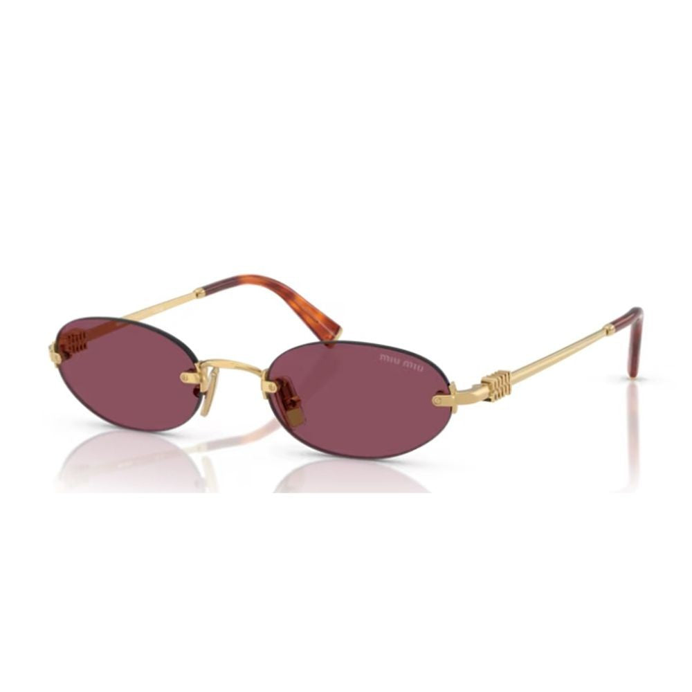Miu Miu Rimless Gold-Tone Metal Oval Sunglasses With Bordeaux Lenses