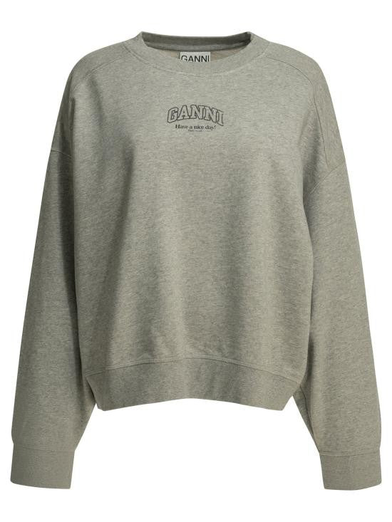 Ganni Heathered Grey Relaxed Fit Crewneck Sweatshirt