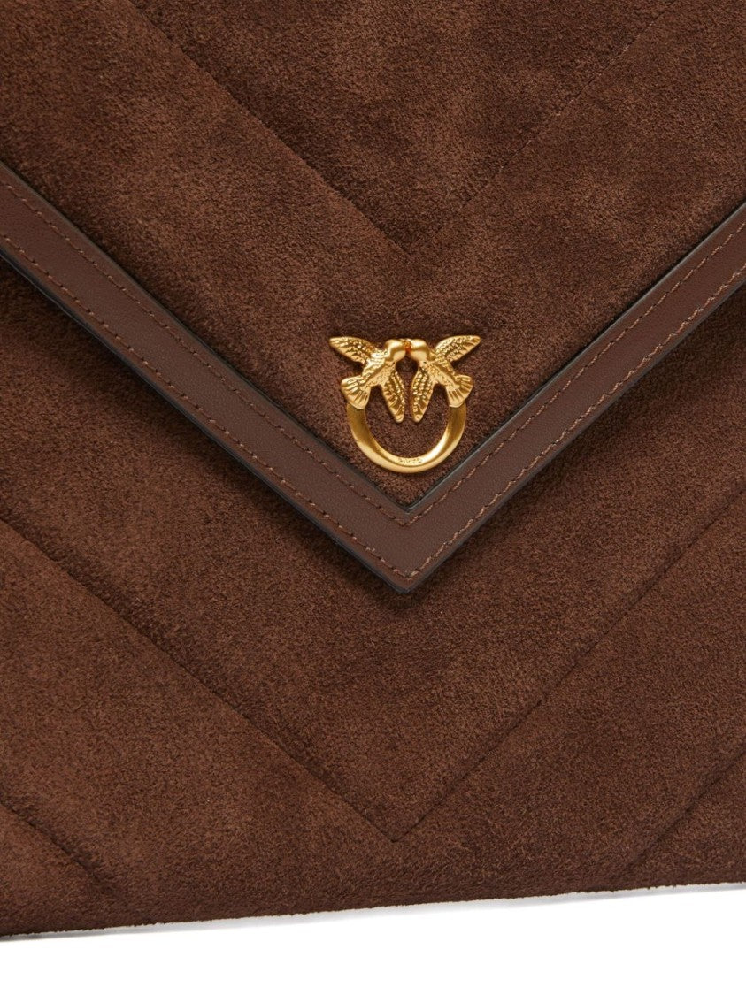 Pinko Chevron Quilted Brown Suede Clutch