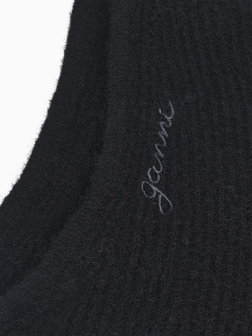 Ganni Textured Black Wool Balaclava With Delicate Logo