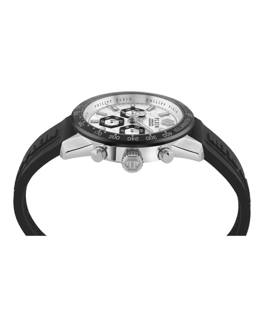 Philipp Plein Pleinmeter Chronograph Watch With Silver Guilloche Dial