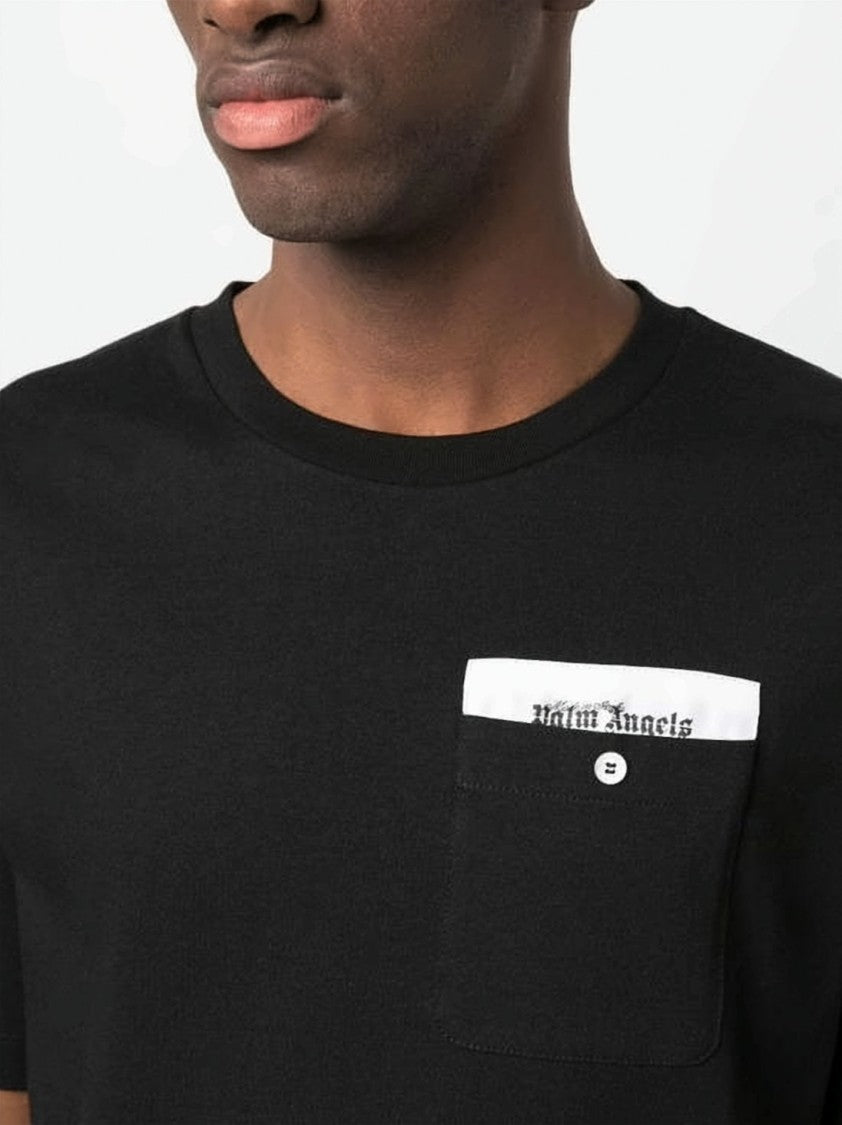 Palm Angels Short-Sleeved Black T-Shirt With Chest Pocket And Trim