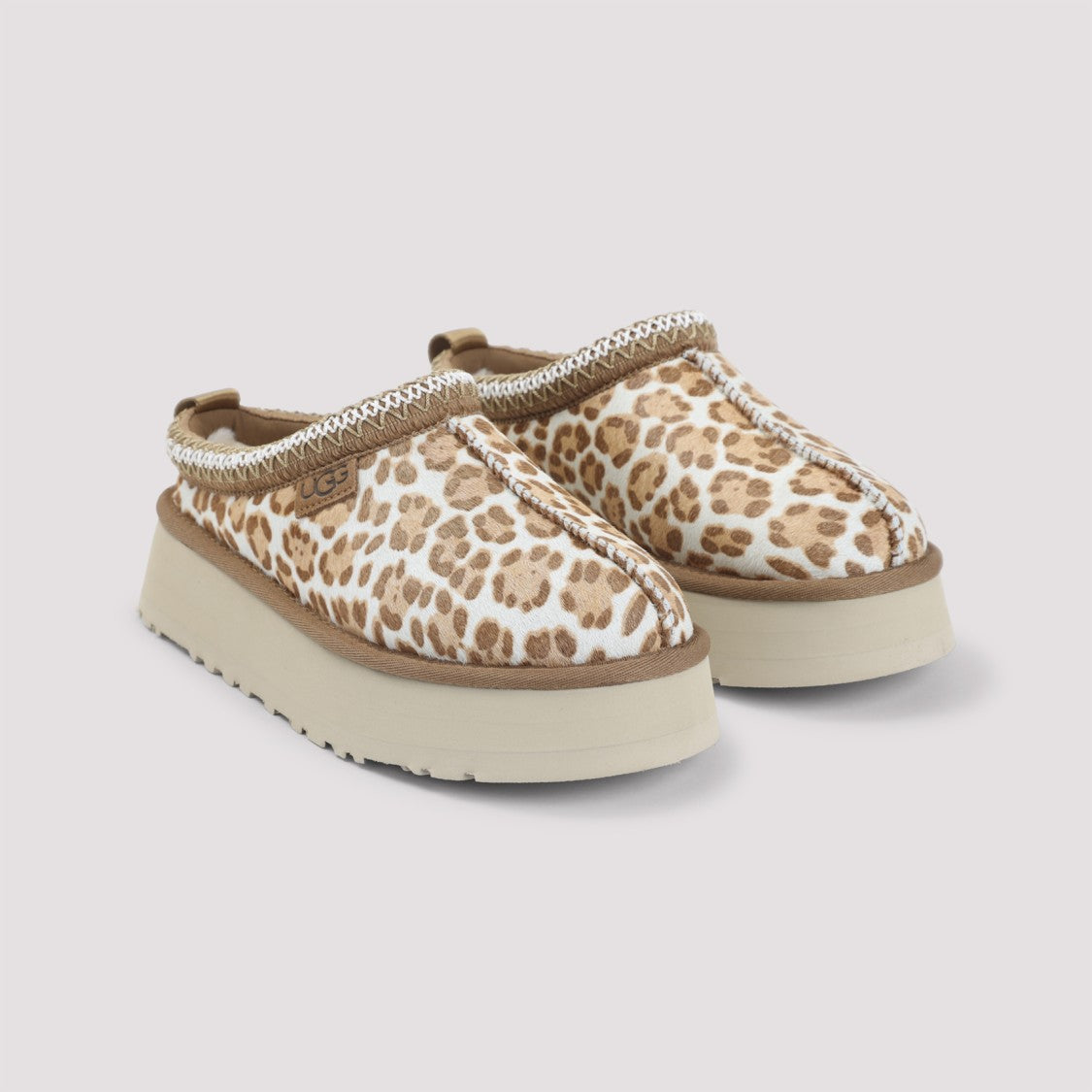 Ugg Plush Leopard Print Slippers With Cream Platform Sole
