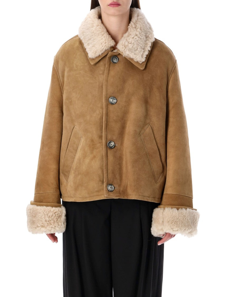 Ami Paris Brown Cropped Shearling Jacket