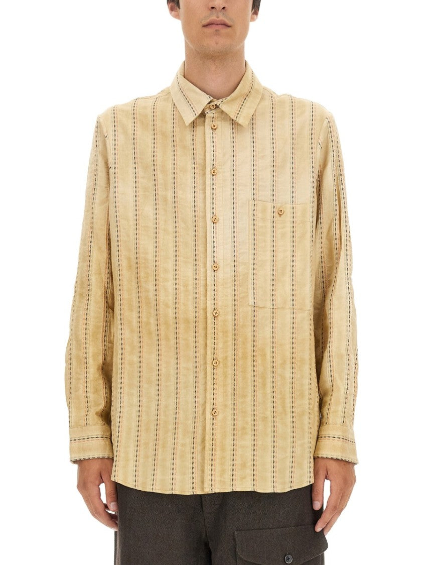 Uma Wang Oversized Striped Cotton Shirt With Contrast Stitching
