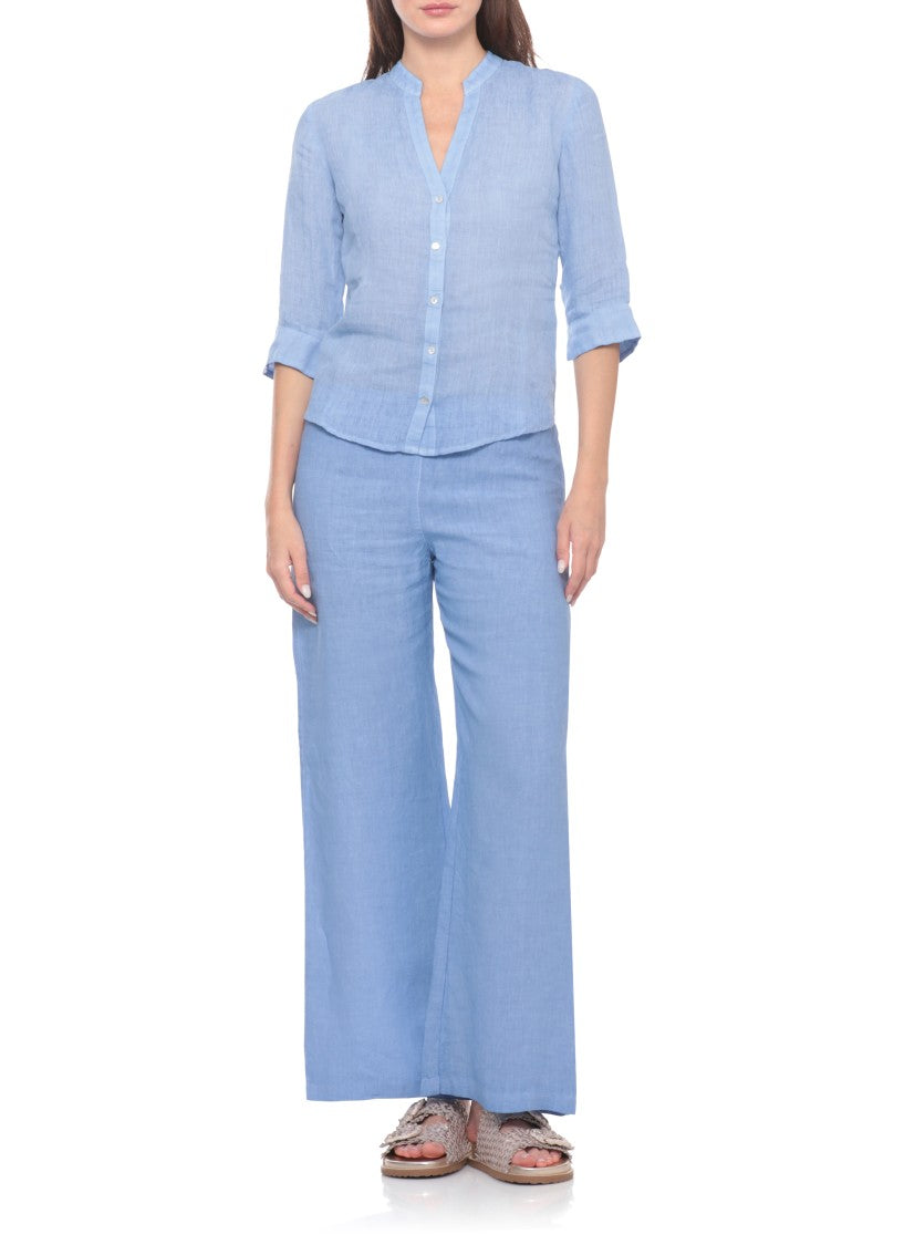 120% Lino Light Blue Elastic Waist Pants