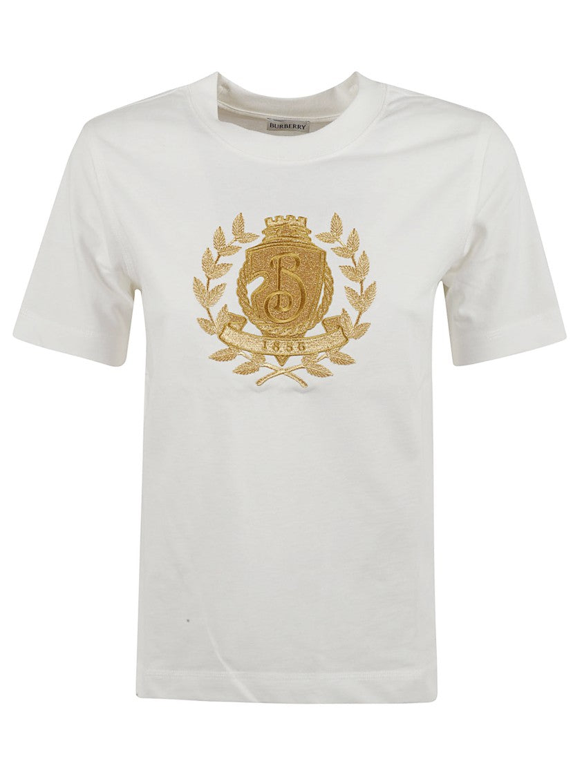 Burberry Gold Emblem Embroidered Cotton T-Shirt