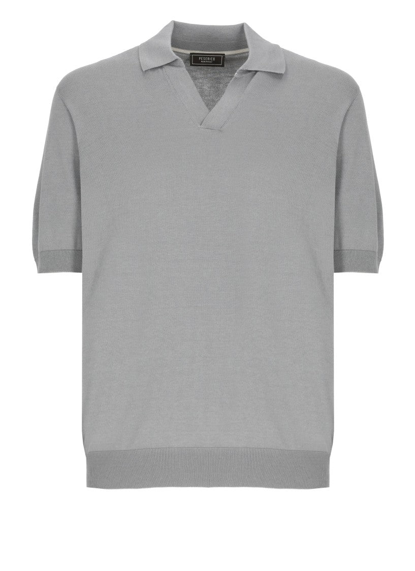 Peserico Grey Cotton And Silk Polo Shirt