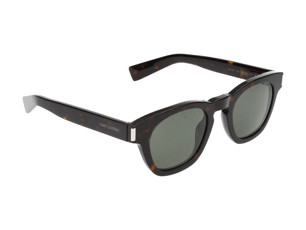 Saint Laurent Classic Square Frame Havana Sunglasses With Silver-Tone Accents