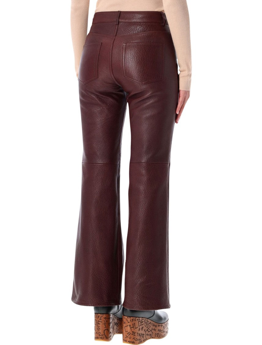 Chloé Chloé Flared Textured Lambskin Leather Trousers