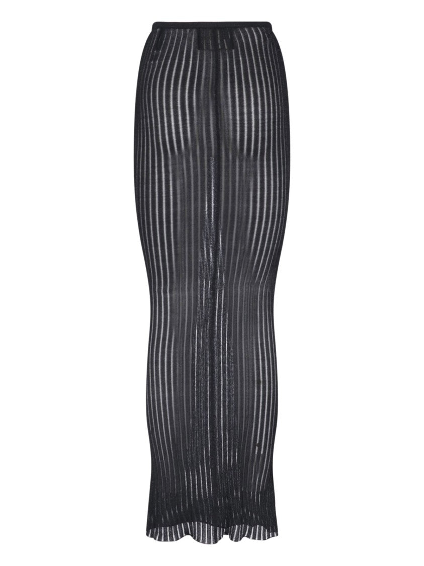 Dondup Black Lurex Knit Ribbed Midi Skirt