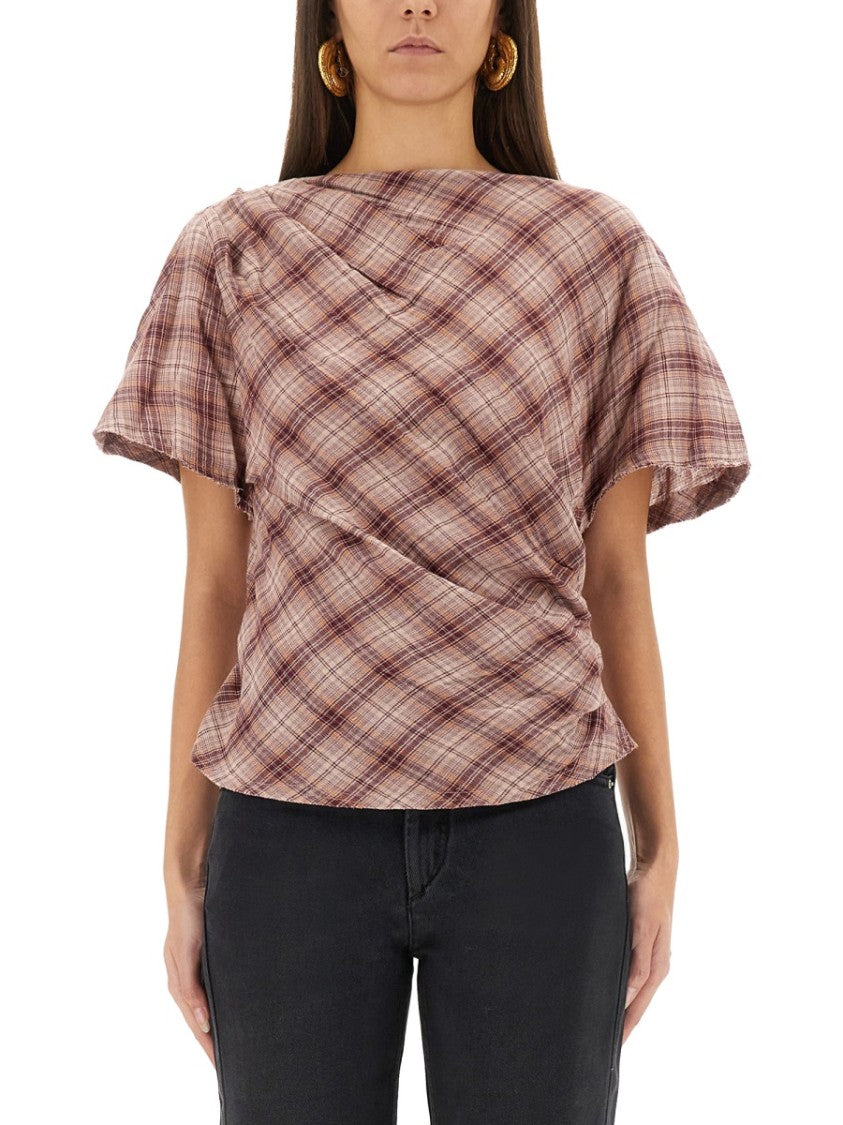 Isabel Marant Étoile "Neyala" Asymmetrical Plaid Top
