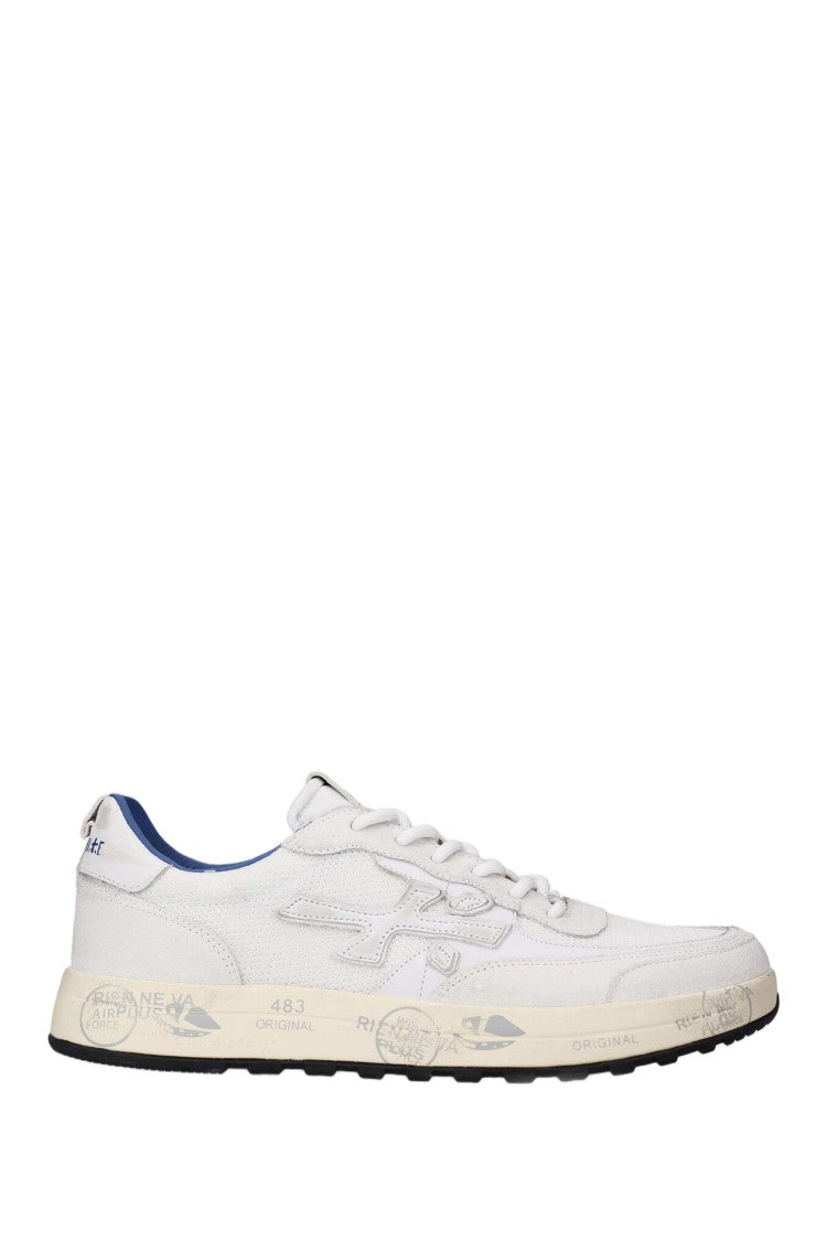 Premiata Leather And Canvas Low-Top Sneakers With Rubber Soles